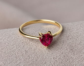 Heart Ruby Ring 14K Solid Gold, July Birthstone Jewelry, Heart Symbol Ring, Perfect Gift for Mother's Day - Girlfriend - Wife