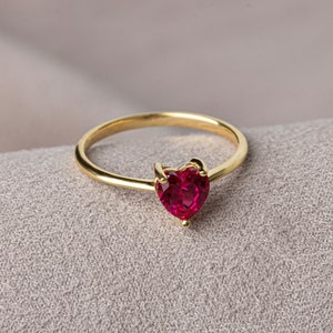 Heart Ruby Ring 14K Solid Gold, July Birthstone Jewelry, Heart Symbol Ring, Perfect Gift for Mother's Day - Girlfriend - Wife