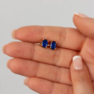 Oval Cut Sapphire Earring 14K Solid Gold, September Birthstone Jewelry, Perfect Gift for Mother's Day Girlfriend Wife image 3