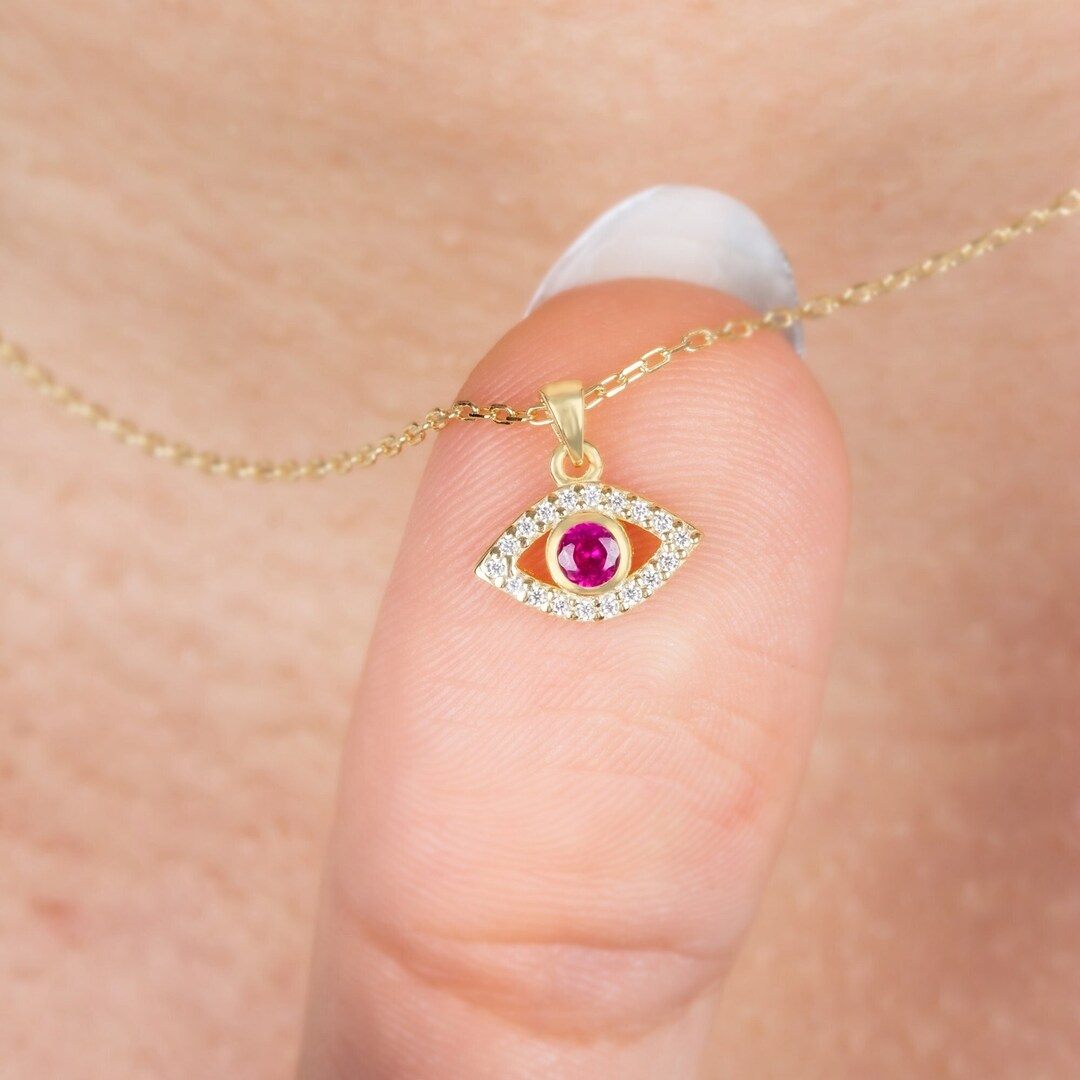 Diamond Eye Necklace 14k Solid Gold Eye Necklace Natural Etsy