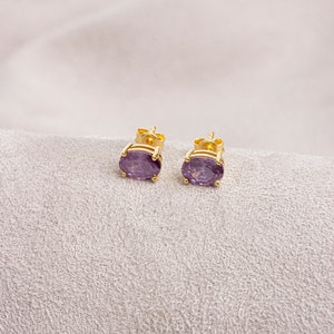 Oval Cut Amethyst Earring 14K Solid Gold, February Birthstone Women&#39;s Jewelry, Perfect Gift for Mother&#39;s Day - Girlfriend - Wife