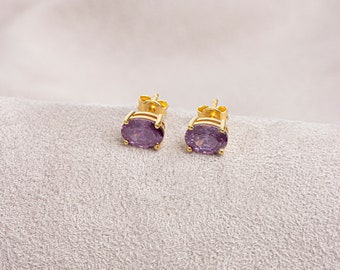 Oval Cut Amethyst Earring 14K Solid Gold, February Birthstone Women's Jewelry, Perfect Gift for Mother's Day - Girlfriend - Wife