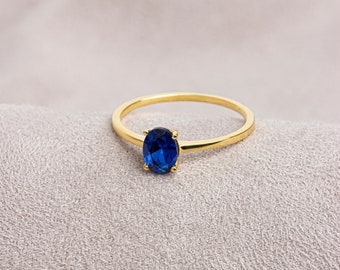 Oval Cut Sapphire Ring 14K Solid Gold, September Birthstone Jewelry, Perfect Gift for Mother's Day - Girlfriend - Wife