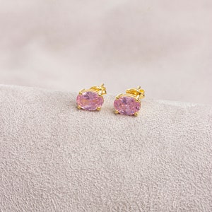 Boucle d&#39;oreille ovale en tourmailine rose en or massif 14 carats, bijoux avec pierre de naissance en octobre, cadeau parfait pour la fête des mères - petite amie - femme