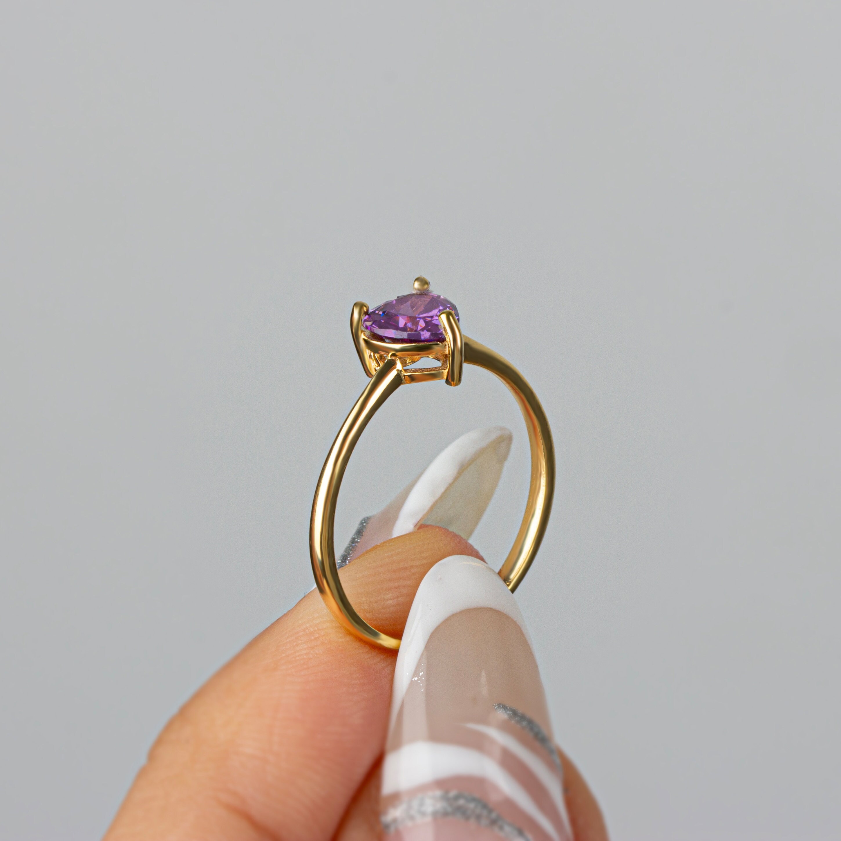 Heart Amethyst Ring, February Birthstone Jewelry, 14K 10K 8K Solid Gold ...