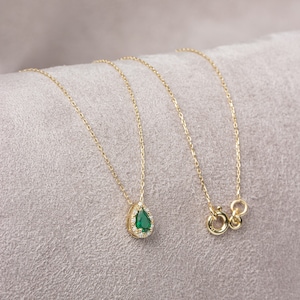 Drop Cut Real Diamond Emerald 14K Solid Gold Necklace, May Birthstone Jewelry, Perfect Gift for Mother's Day Girlfriend Wife image 4