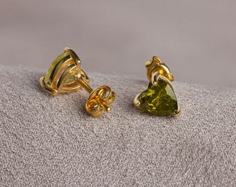 Peridot Heart Earrings 14K Solid Gold, August Birtshstone Jewelry, Perfect Gift for Mother's Day - Girlfriend - Wife