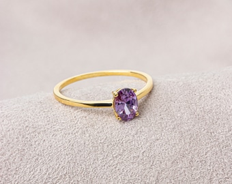 Oval Cut Amethyst Ring 14K Solid Gold, February Birthstone Jewelry, Perfect Gift for Mother's Day - Girlfriend - Wife