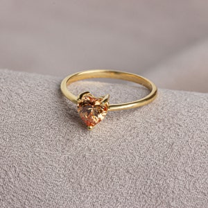 Heart Citrine Ring 14K Solid Gold, November Birthstone Jewelry, Heart Symbol Ring, Perfect Gift for Mother's Day Girlfriend Wife image 4