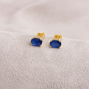 Oval Cut Sapphire Earring 14K Solid Gold, September Birthstone Jewelry, Perfect Gift for Mother's Day Girlfriend Wife image 1