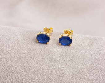 Oval Cut Sapphire Earring 14K Solid Gold, September Birthstone Jewelry, Perfect Gift for Mother's Day - Girlfriend - Wife