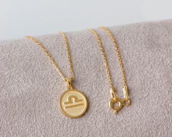 Libra Zodiac Necklace, 14K 10K Solid Gold Jewelry, Minimalist Astrology Pendant
