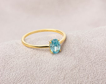 Oval Cut Aquamarine 14K Solid Gold Ring, March Birthstone Ring, Perfect Gift for Mother's Day - Girlfriend - Wife