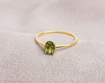 Oval Cut Peridot Ring 14K Solid Gold, August Birthstone Jewelry, Perfect Gift for Mother&#39;s Day - Girlfriend - Wife