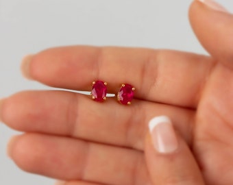 Oval Cut Ruby Earring 14K Solid Gold, July Birthstone Jewelry, Perfect Gift for Mother's Day - Girlfriend - Wife