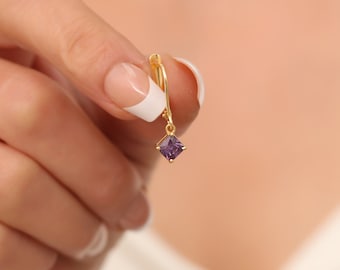 Boucles d'oreilles pendantes carrées alexandrite en or massif 14 carats 10 carats 8 carats, pierre de naissance de juin