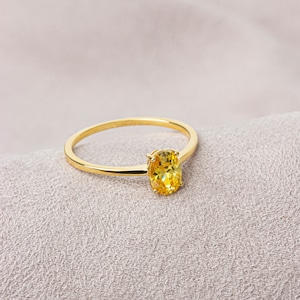 Oval Cut Gelber Topas 14K Solid Gold Ring, Minimalist November Birthstone Frauen Schmuck, Perfektes Geschenk für Muttertag - Freundin - Frau