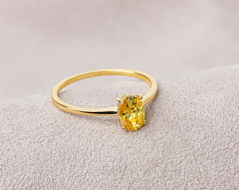 Oval Cut Yellow Topaz 14K Solid Gold Ring, Minimalist November Birthstone Women Jewelry, Perfect Gift for Mother's Day - Girlfriend - Wife