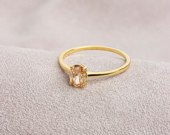 Oval Cut Citrine Ring 14K Solid Gold, November Birthstone Jewelry, Perfect Gift for Mother's Day - Girlfriend - Wife