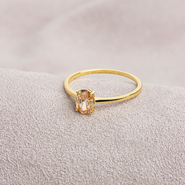 Oval Cut Citrine Ring 14K Solid Gold, November Birthstone Jewelry, Perfect Gift for Mother's Day - Girlfriend - Wife