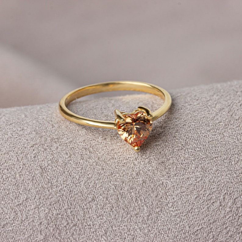 Heart Citrine Ring 14K Solid Gold, November Birthstone Jewelry, Heart Symbol Ring, Perfect Gift for Mother's Day Girlfriend Wife image 1