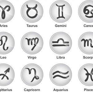 May include: A graphic illustration of the 12 zodiac signs in a circle. Each sign is represented by a symbol, such as Aries with a ram, Taurus with a bull, Gemini with twins, Cancer with a crab, Leo with a lion, Virgo with a virgin, Libra with scales, Scorpio with a scorpion, Sagittarius with an archer, Capricorn with a goat, Aquarius with a water bearer, and Pisces with two fish.