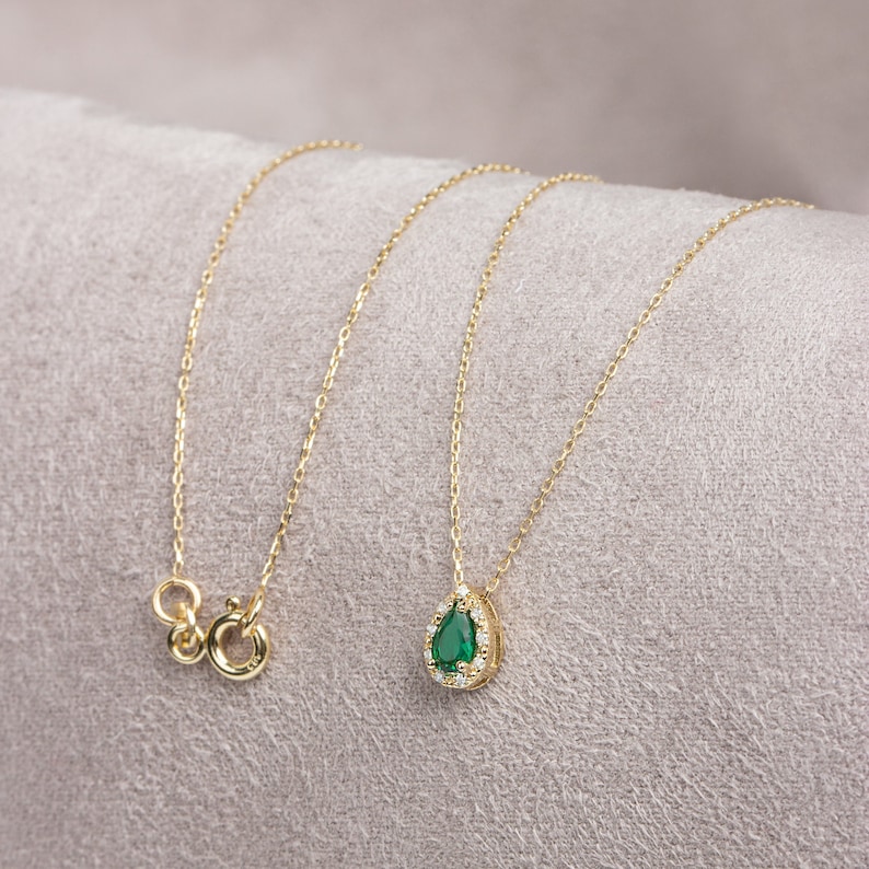 Drop Cut Real Diamond Emerald 14K Solid Gold Necklace, May Birthstone Jewelry, Perfect Gift for Mother's Day Girlfriend Wife image 1