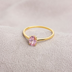 Oval Cut Pink Tourmaline Ring 14K Solid Gold, October Birthstone Jewelry, Perfect Gift for Mother&#39;s Day - Girlfriend - Wife