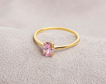 Oval Cut Pink Tourmaline Ring 14K Solid Gold, October Birthstone Jewelry, Perfect Gift for Mother&#39;s Day - Girlfriend - Wife