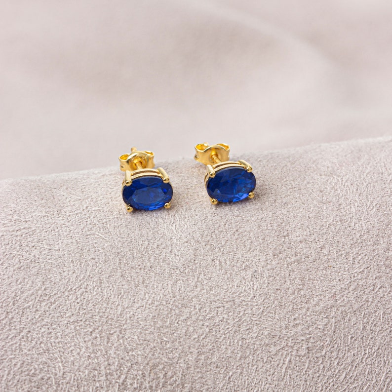Oval Cut Sapphire Earring 14K Solid Gold, September Birthstone Jewelry, Perfect Gift for Mother's Day Girlfriend Wife image 5