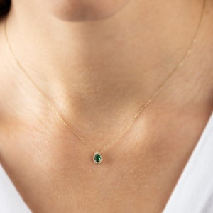 Drop Cut Real Diamond Emerald 14K Solid Gold Necklace, May Birthstone Jewelry, Perfect Gift for Mother's Day Girlfriend Wife image 5