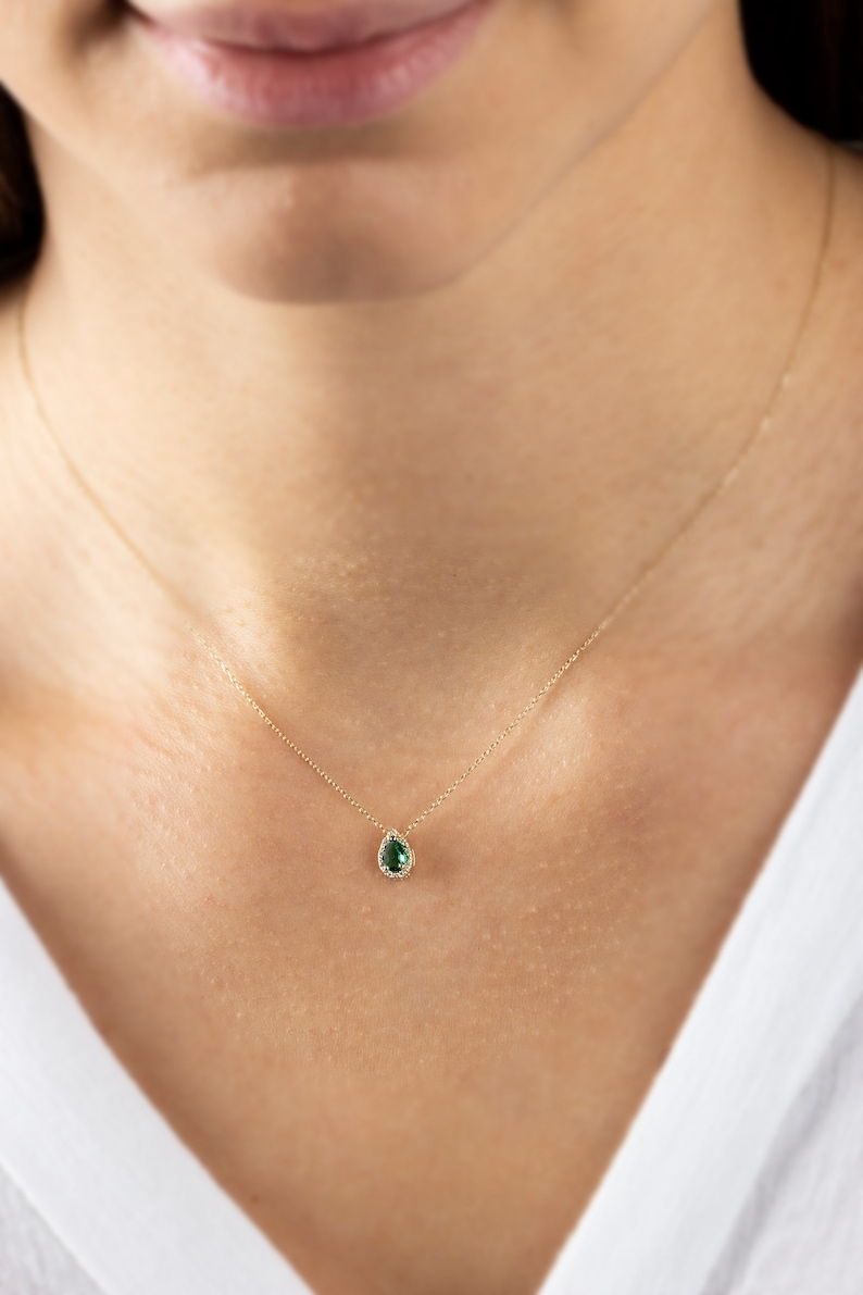 Drop Cut Real Diamond Emerald 14K Solid Gold Necklace, May Birthstone Jewelry, Perfect Gift for Mother's Day Girlfriend Wife image 5