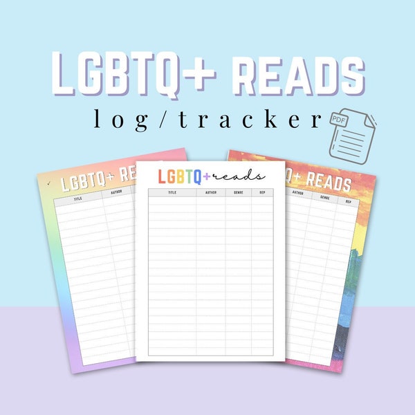 LGBTQ+ reads log/tracker printable book reading journal pride month queer gay digital download tbr lgbt to be read gift