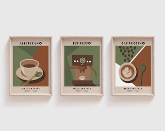 Coffee Print, Modern Kitchen Wall Art, Coffee Bar Decor, Digital Wall Art- Set of 3