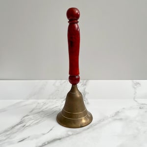Vintage Brass Bell with Red Wood Handle - Made in India