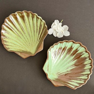 Vintage Frankoma Pottery Tiki Muschelschalen: Prairie Green Glasierte Set