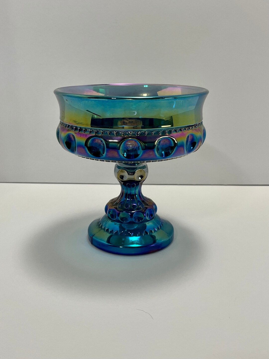 Vintage Blue Carnival Glass Footed Candy Dish Indiana Glass Etsy