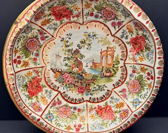 Vintage Daher Ware Tin Bowl, Seaside Scene Floral Tin Bowl, 1971