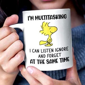 Tazza divertente di Woodstock - Multitasking: ascolta, ignora e dimentica! - Tazza retrò dei Peanuts - Tazza da caffè con cartoni animati - Tazza di Woodstock dei Peanuts