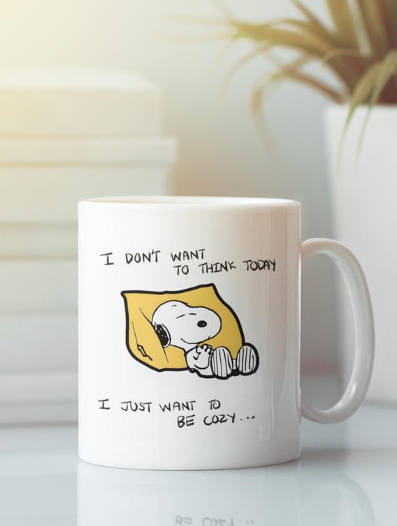 Snoopy Cozy Mug – I Don’t Want to Think Today Mug – Cute Lazy Day Coffee Cup – Cozy Comfort Snoopy Gift – Relaxing Cartoon Mug