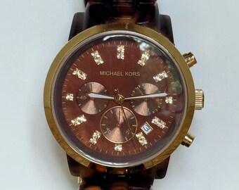Michael Kors tortoise shell crystal watch Runway Pavé Gold-Tone and Tortoiseshell Acetate Watch in  main image 4