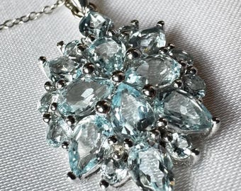Sterling Silber Aquamarin-Cluster-Anhänger-Halskette