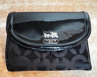 小物 Y2K COACH Madison Bifold wallet BLACK Coach Madison Black Patent Leather and Canvas Bifold Wallet - Etsy
