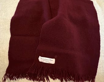 Vintage Christian Dior Oblique Scarf Burgundy & Navy Blue Wool