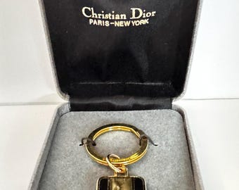 Vintage Christian Dior Enameled Gold Toned Bag Charm Keychain (Original Box)
