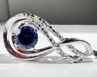 Vintage Genuine Sterling Silver Sapphire and CZ Infinity Pendant