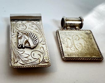Authentisches Vintage-Paar aus Sterlingsilber im Westernstil: eine Geldklammer und ein Schalclip.