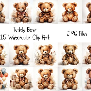 Teddy Bear Clipart - 15 High Quality JPGs - Digital Download - Сommercial Use