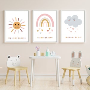 You are my Sunshine Digital wall print. Neutral rainbow wall art nursery prints.