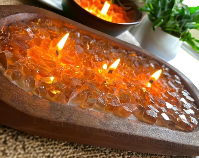 Fire Glass Dough Bowl Candle-Wooden Dough Bowl Candle- Soy Candle-Housewarming Gift- Unique Candle Gift-Rustic Home Decor.